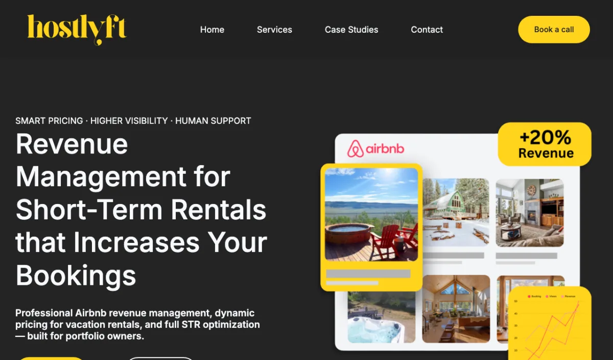 Hostlyft homepage — boutique managed revenue management with human-first strategy and flexible contracts